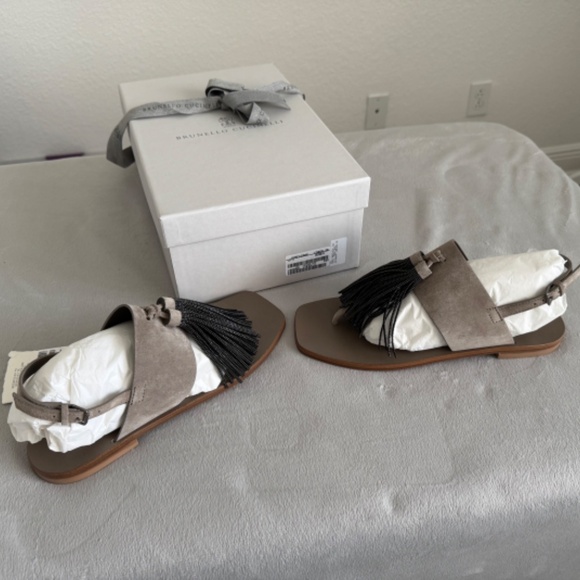 Brunello Cucinelli Suede Sandals with Precious Tassel - Picture 3 of 14